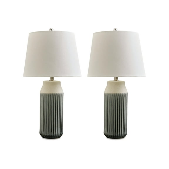 Signature Design by Ashley Afener Contemporary 25.75" Ceramic Table Lamp, Set of 2, Blue & Beige