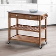thumbnail image 2 of Benjara 2 Drawers Wooden Frame Kitchen Cart with Metal Top and Casters, Brown and Gray, 2 of 12
