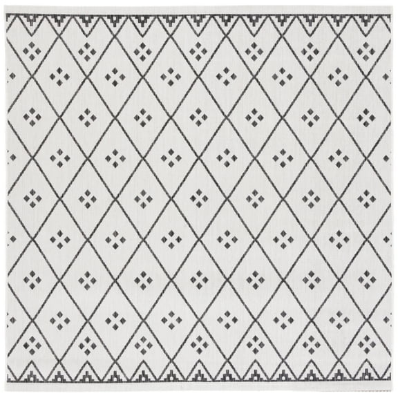 SAFAVIEH Courtyard Wasif Geometric Indoor/Outdoor Area Rug, Ivory/Black, 6'7" x 6'7" Square