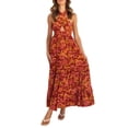 thumbnail image 2 of VISgogo Vestido de mujer con cuello halter, estampado de flores, sin mangas, sin espalda, dobladillo con volantes, vestido largo VISgogo moda, 2 of 7