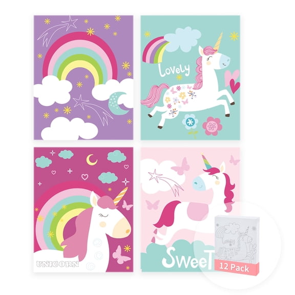 Pre Drawn Painting Canvas for Painting, 8x10 inch Canvas Boards 12 Pack (Unicorn & Rainbow Designs)