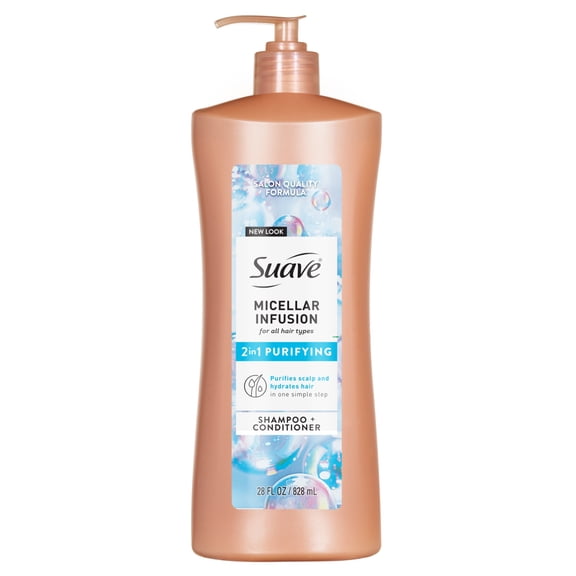 Suave Micellar Infusion 2-in-1 Purifying Shampoo   Conditioner, 28 FL OZ Pump