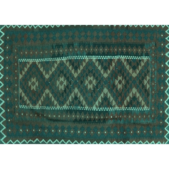Ahgly Company Machine Washable Indoor Rectangle Southwestern Turquoise Blue Country Area Rugs, 5' x 7'