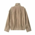 thumbnail image 3 of Womens Coats Zipper Pockets Leather Jacket,Coats for Women Khaki L, 3 of 5