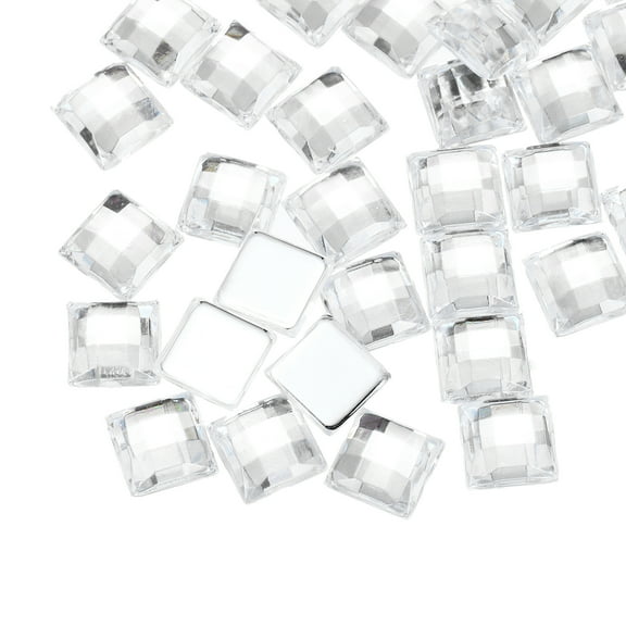100 Pcs Acrylic Flat Back Rhinestones 8mm Square Artificial Gemstone for Crafts Face Painting Costume Jewelry Making White