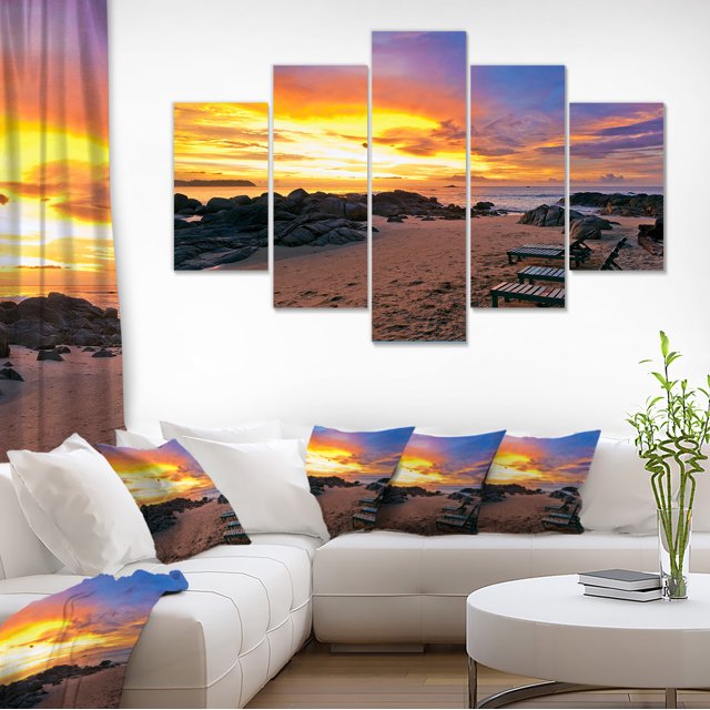 Vue de la Plage de Khao Lak au Coucher du Soleil - Art sur Toile Moderne du Rivage