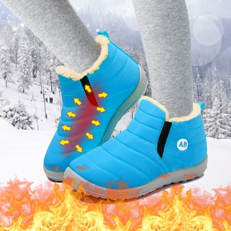 

JIKNTTR Toddler Kids Snow Boots For Boys Girls Waterproof Winter Children s Boots Flat Bottom Warm Short Tube Snow Boots Stylish Ankle Walking Boots