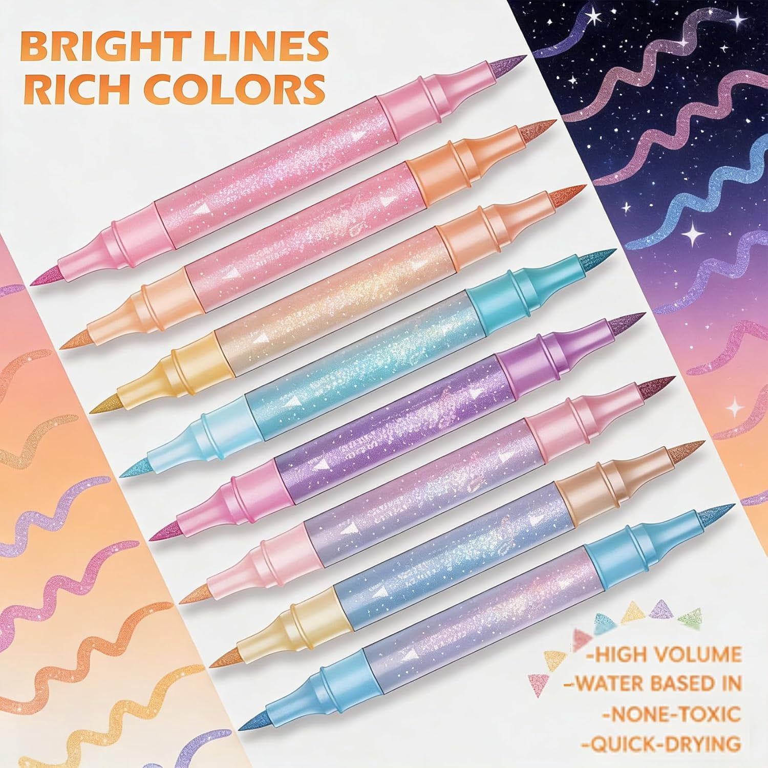 24/48/72/96 Colors Glitter Effect Brush Markers, Glitter Markers for Adults, Metallic Glitters Dual Tip Marker for Cards, DIY Crafts, Writing, Adults Coloring Books, Art Supplies Scrapbooking (24)