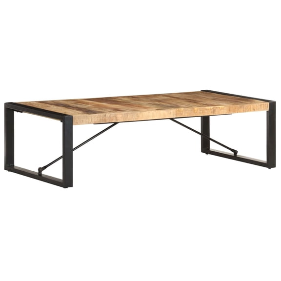vidaXL Coffee Table Rough Mango Wood Color, Black Steel Rough Mango Wood