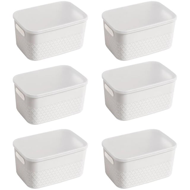 HANAMYA Conteneur de Rangement avec Couvercle 4 Litres en Blanc Cassé (Ensemble de 6)