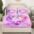 thumbnail image 3 of 3D Cat Bed Sheets Twin Size,Sweet Pink Purple Love Pattern Bedding Sets,Kawaii Pet Animals Fitted Sheet Woman Teens Room Decor,Colorful Stars Sweet Top Flat Sheet,1 Pillowcase, 3 of 6