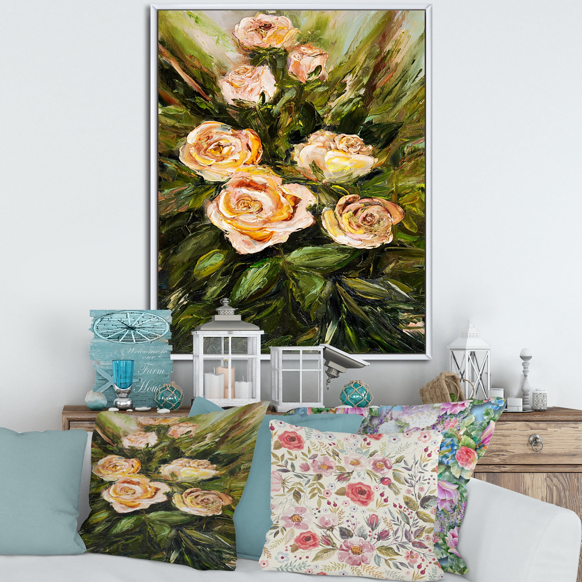 Designart 'Abstract Four VIntage Pink Roses' Traditional Framed Canvas Wall Art Print