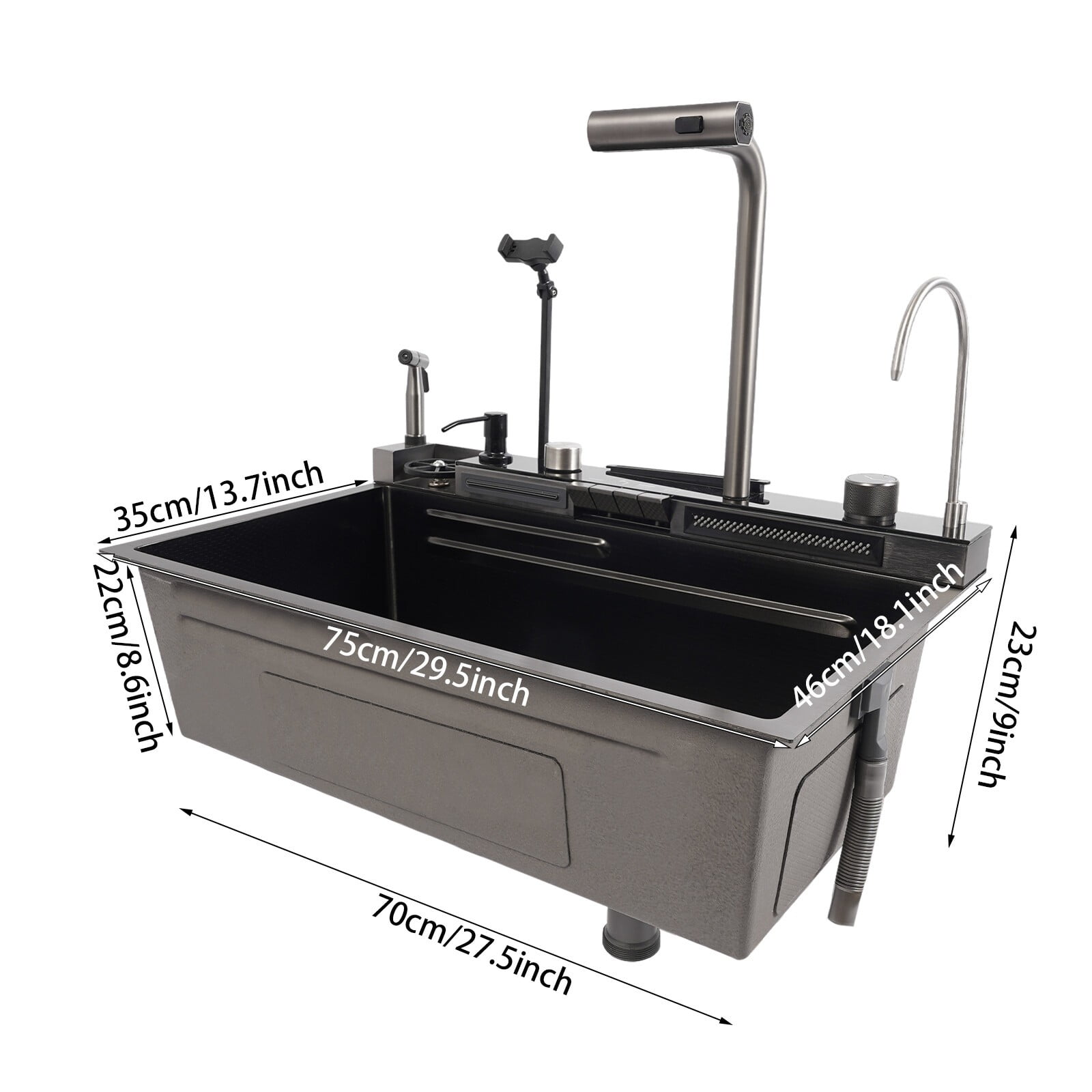 Stainless Steel Single Slot Digital Kitchen Sink Faucet Flying Rain Waterfall 75*46*23cm