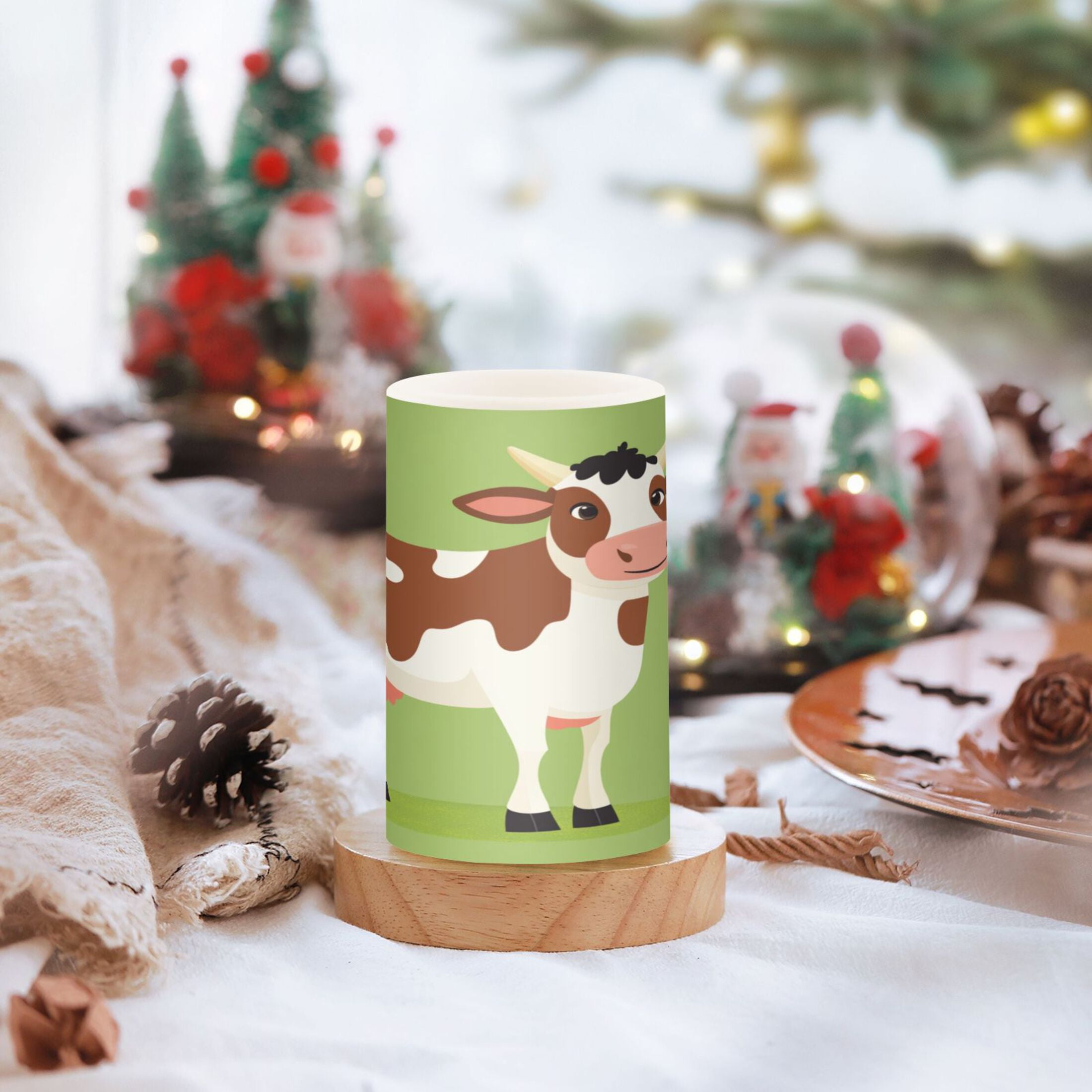 Flameless Candles Lights, Pack of two LED Lights, Dimmable LED Pillar Candles Battery Operated, Flames Remote Control A Brown and White Cow