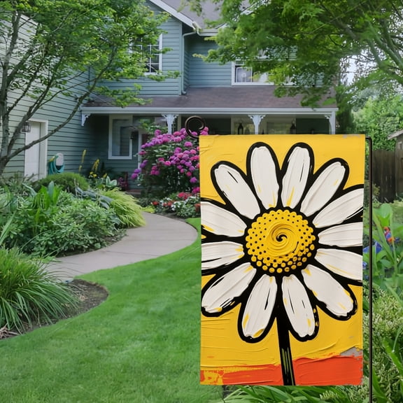 Spring Summer Garden Flag Double Sided Cute Floral Yellow Daisy Linen Welcome Yard House Outside Outdoor Decoration,12*18 inch