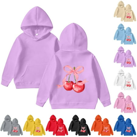 MUXiin Girl s Cherry Graphic Hoodie Long Sleeve Hooded Sweatshirt Cute Pullovers Tops for 11-12 Years Beige