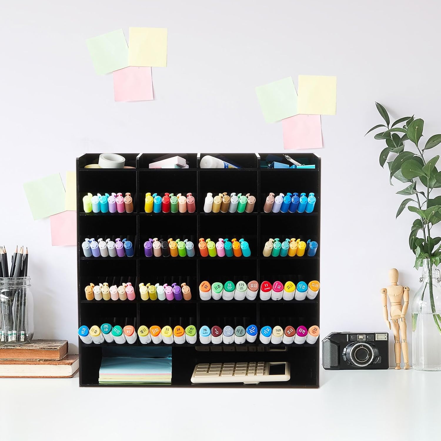 Acrylic Pen Organizer Storage for 250 Markers Vertical Marker Organizer Acrylic Pen Display Holder for Office Desk Desktop Stationery Pencil Storage, Black, 13 x 4 x 12.4 Inch