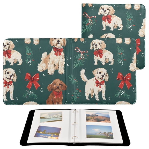 Leather Cover Photo Album 80 Pockets 4x6 Photos Bookshelf Picture Album Dog and Holly Leaves
