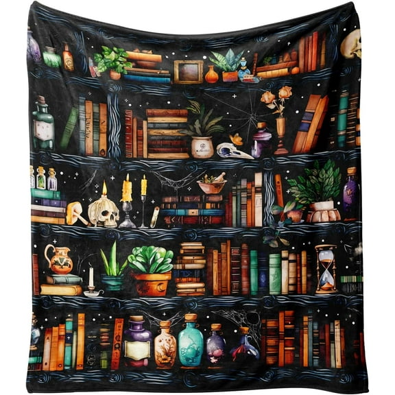 Kuscheln Book Lovers Blanket, Halloween Witches Bookshelf Skulls, Fleece Blankets for Women Flannel Throw Blanket for Home Living Room Couch Bed, Dorm Decor
