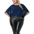 thumbnail image 1 of Blusas de lentejuelas de tama?o grande GRACE & GRANDEUR para mujer, blusa de gasa con doble capa y mangas de media murciélago, casual y de fiesta, 3X azul marino, 1 of 1