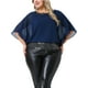 thumbnail image 1 of Blusas de lentejuelas de tama?o grande GRACE & GRANDEUR para mujer, blusa de gasa con doble capa y mangas de media murciélago, casual y de fiesta, 3X azul marino, 1 of 1