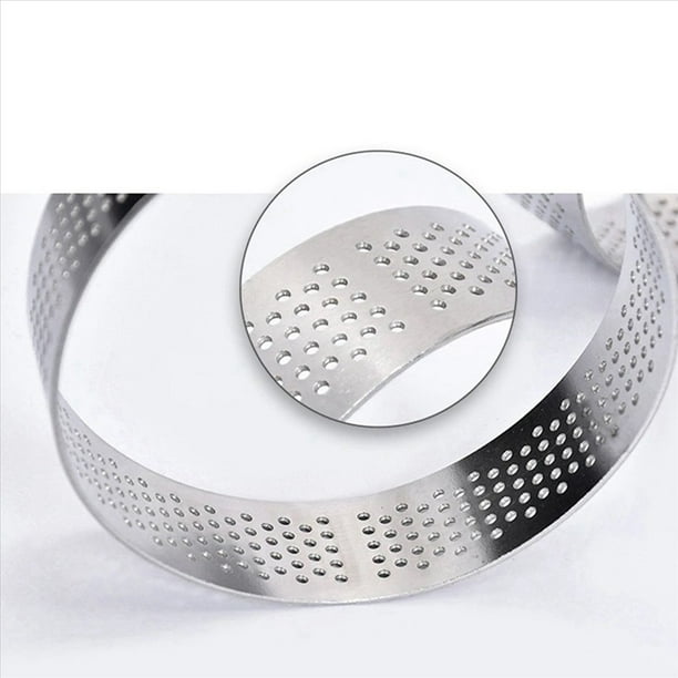 10 Piezas Anillos de Tarta Circulares con Agujeros de Acero Inoxidable Pastel de Frutas Quiches Molde de Mousse de Pastel Molde para Hornear de Cocina 9cm