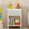 thumbnail image 4 of PAPROOS Nightstand with Drawer and Open Shelf, Small Bedside Table, Modern Night Stand End Table for Bedroom, Kids Room, Girls Room, Dorm, White+Green, 4 of 9