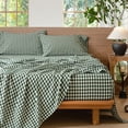 thumbnail image 7 of MooMee Gingham Sheet Set 100% Washed Cotton Linen Like Textured Extra Deep Pocket Breathable Lightweight 4-Piece (Forest Green, Queen), 7 of 7
