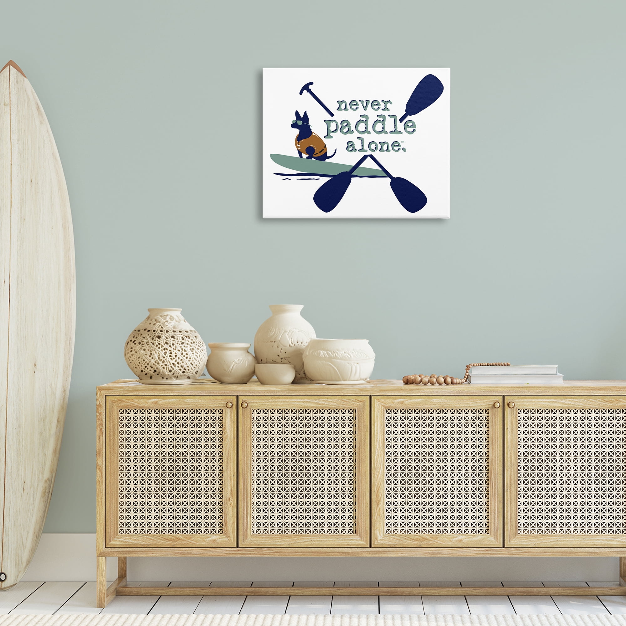 Stupell Industries Never Paddle Alone with Dog Animals Painting Wrapped Canvas Art Print Wall Art, 30 x 24