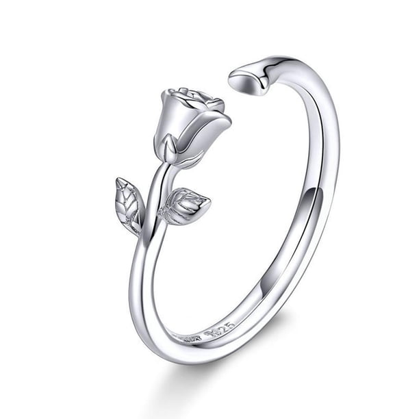 Anillo De Flor De Rosa Anillo Abierto De Plata De Ley 925 Anillo De Dedo Ajustable Para Mujeres Niñas Regalo Del Día De San Valentín matsuzay AP005474-00