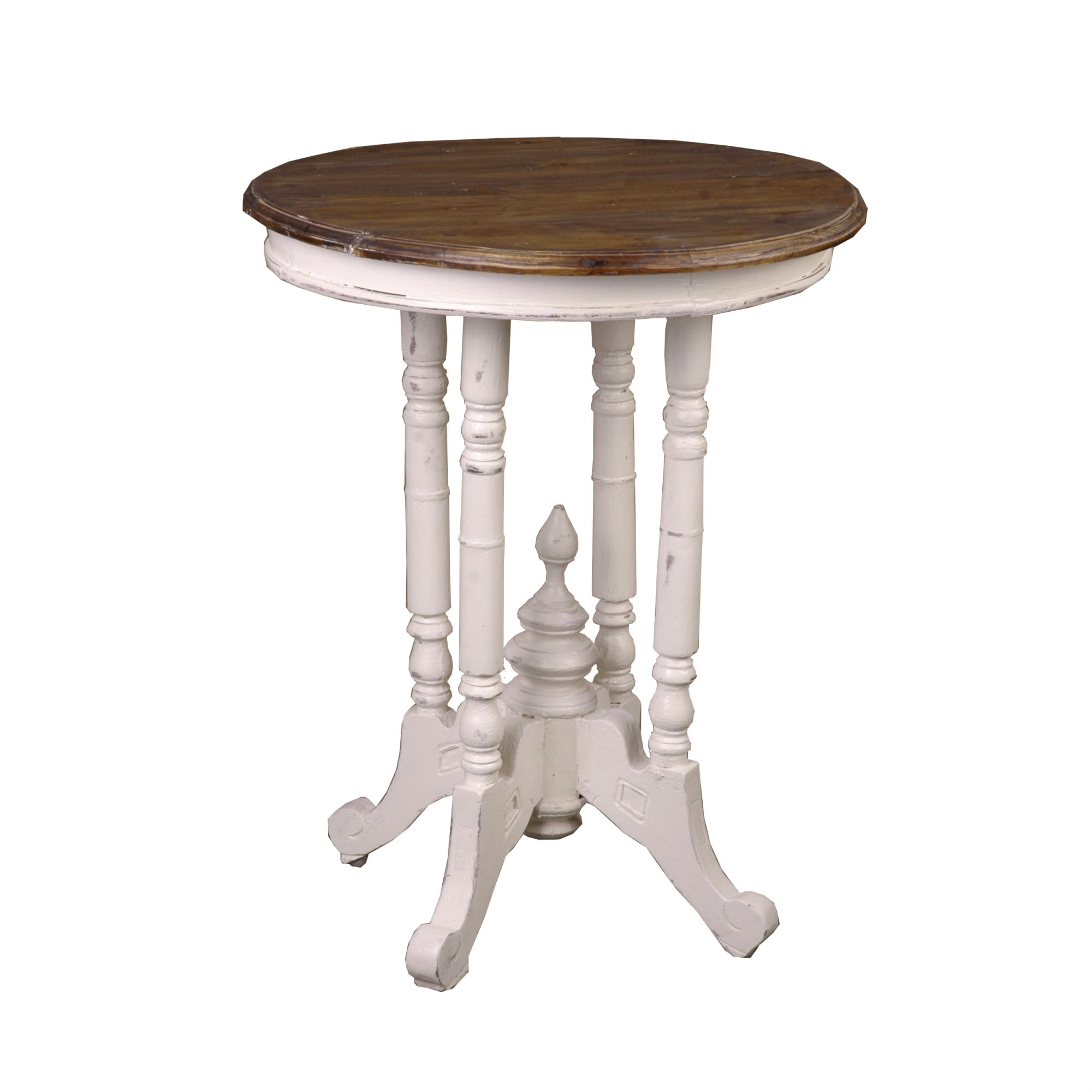Sunset Trading Cottage Round End Table Distressed White and Brown