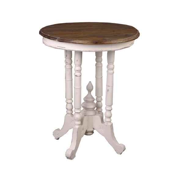 Sunset Trading Cottage Round End Table in Distressed White and Brown Wood