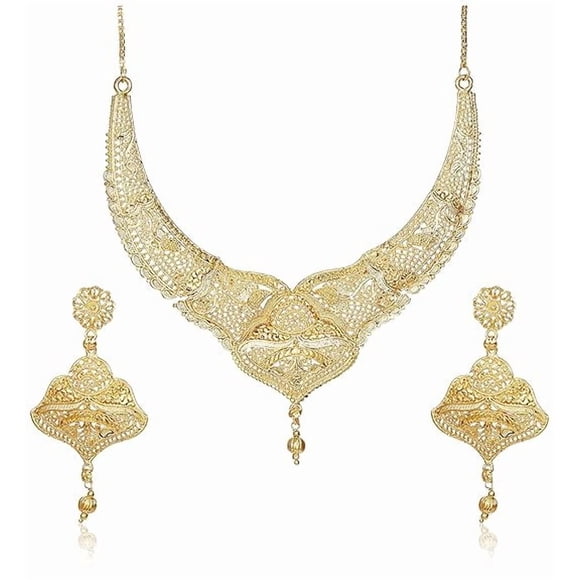 Astonish Gold Plated Choker Necklace Set With Earrings For Women