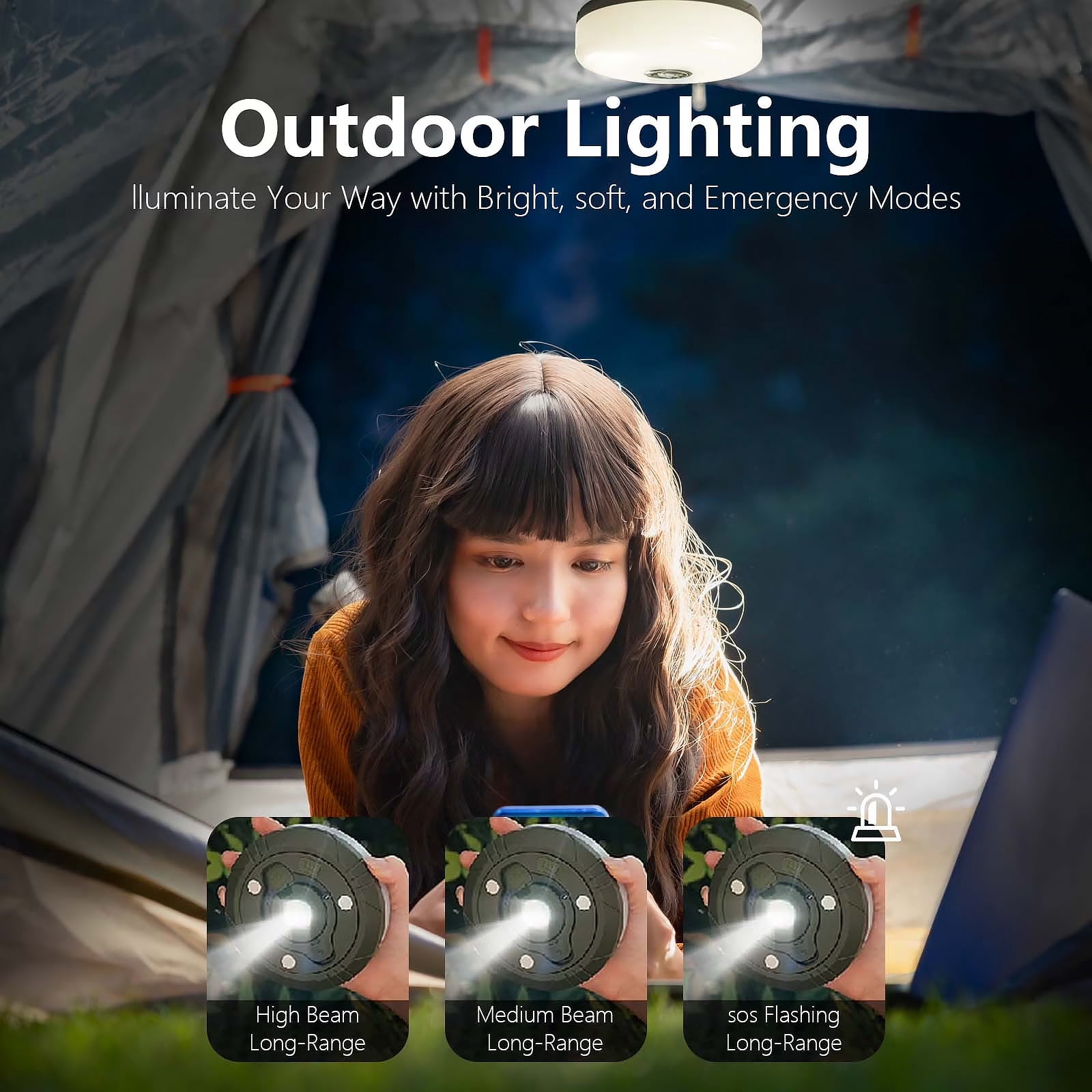 Luvan Outdoor Camping Lights Lantern,4 in 1 Waterproof Rechargeable Tent Light String for Garden,Yard,Hiking,Fishing,Emergency