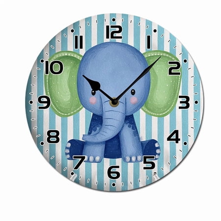 ZXCXRQFa Wooden Clocks Cute Elephants Animal Zoo Wall Clock for Girls Bedroom Analog Battery