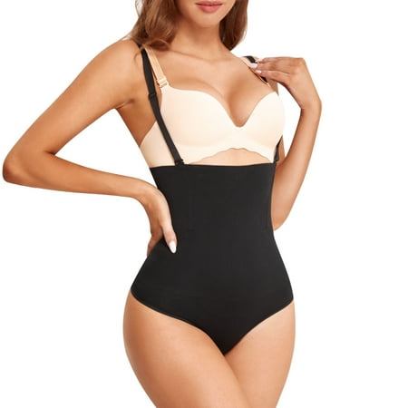 

Irisnaya Waist Trainer Shapewear for Women Thong Bodysuit Seamless Butt Lifter Tummy Control Panty Faja Open Bust Body Shaper(Black 3XL-4XL)