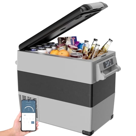 simzlife 12v electric car refrigerator 59qt rv freezer fridge dc & ac - home travel camping outdoor - gray 36.8 lb