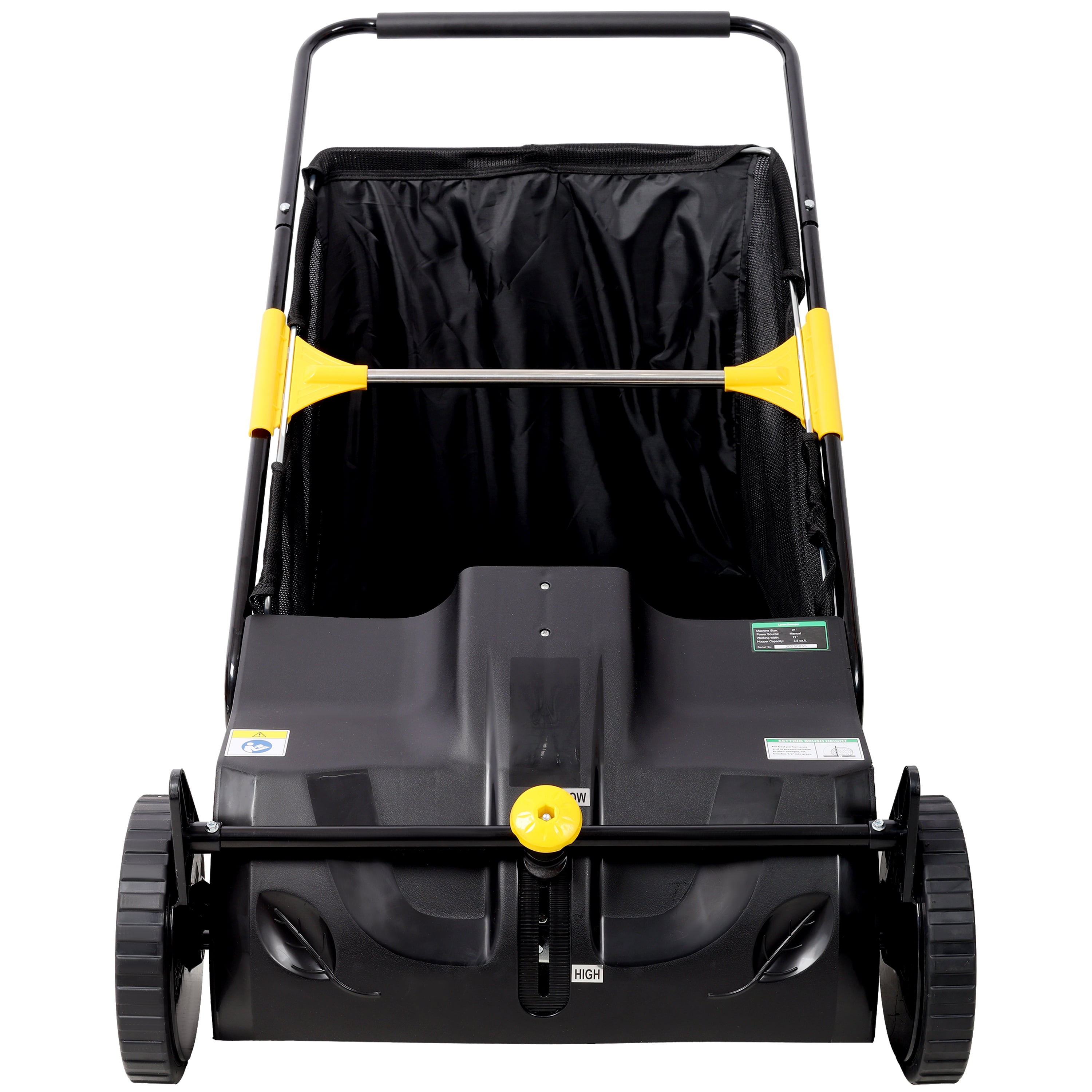 Hand Push Lawn Sweeper, 21 Inch Leaf & Grass Collector 3.5 cu. ft Hopper Bag Capacity. with Adjustable Brush Height