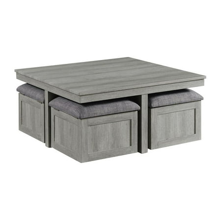 Picket House Furnishings Dawson Coffee Table with Four Storage Stools in Gray