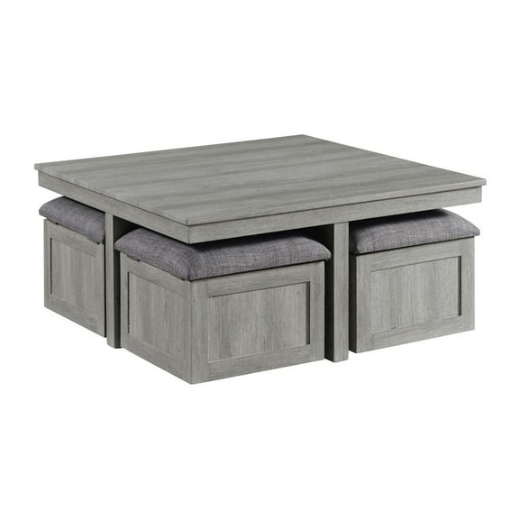 Picket House Furnishings Dawson Coffee Table with Four Storage Stools in Gray