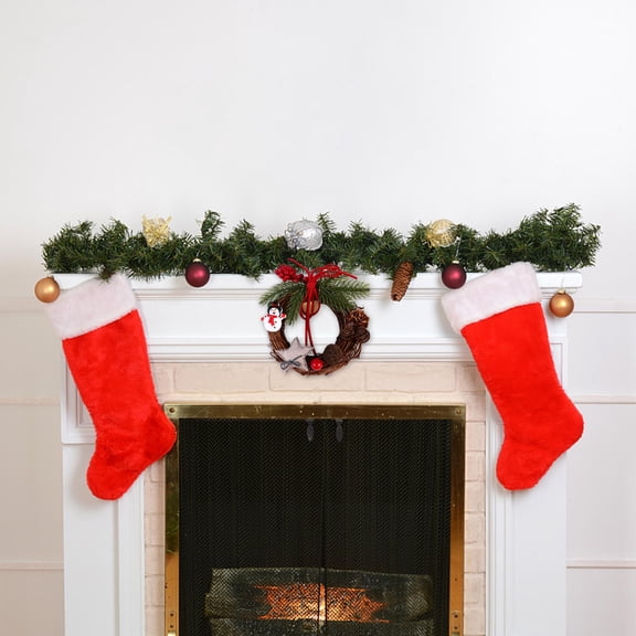 HOOWIFFY Snowman Star Mini Wood Round Hanging Christmas Wreath Indoor 1 Piece