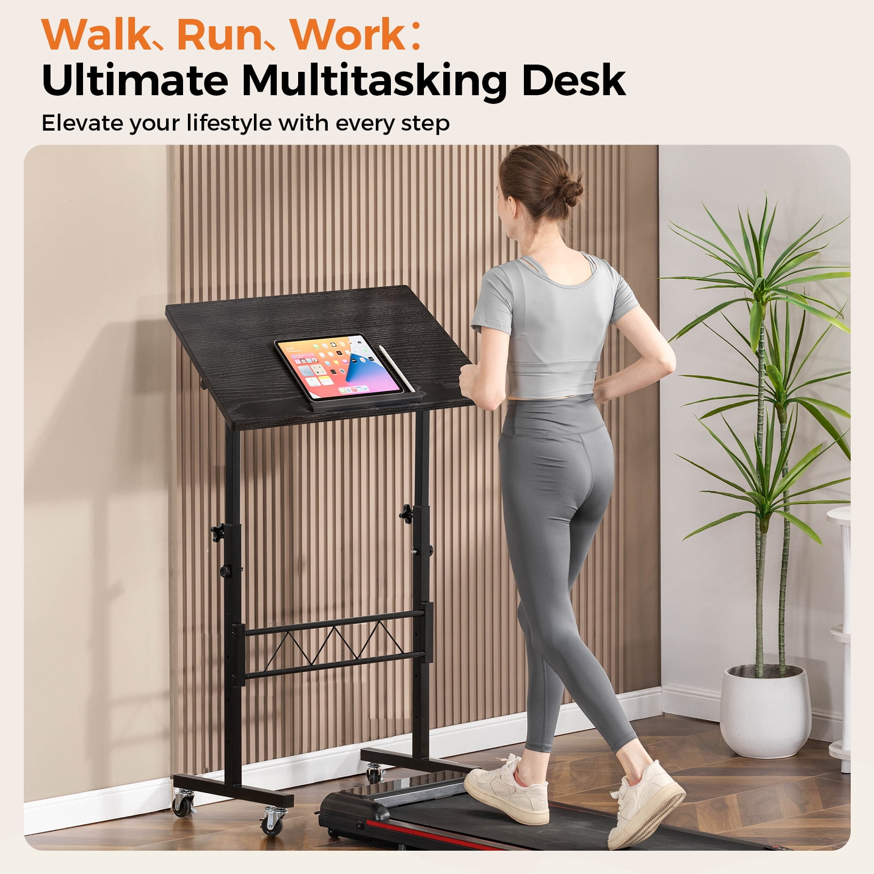 EXRACING Portable Standing Desk with Tiltable Top, Small Mobile Laptop Table with 31.5" x 15.75" Surface, Rolling Desk for Home Office or Walking Pad, Black