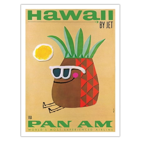 Hawaii by Jet - Mr. Pineapple Head - Pan American World Airways - Vintage Airline Travel Poster by Phillips - Fine Art Matte Paper Print (Unframed) 24x32in