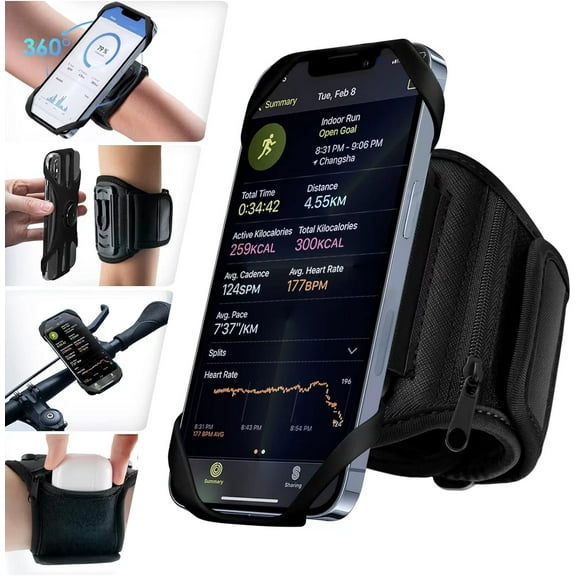 Running Armband, 3 in 1 Running Phone Holder Sports Armband Bicycle Phone Holder 360° Rotatable & Detachable Running Phone Armband for 4.5-7'' iPhone Huawei for Gym Running Hiking