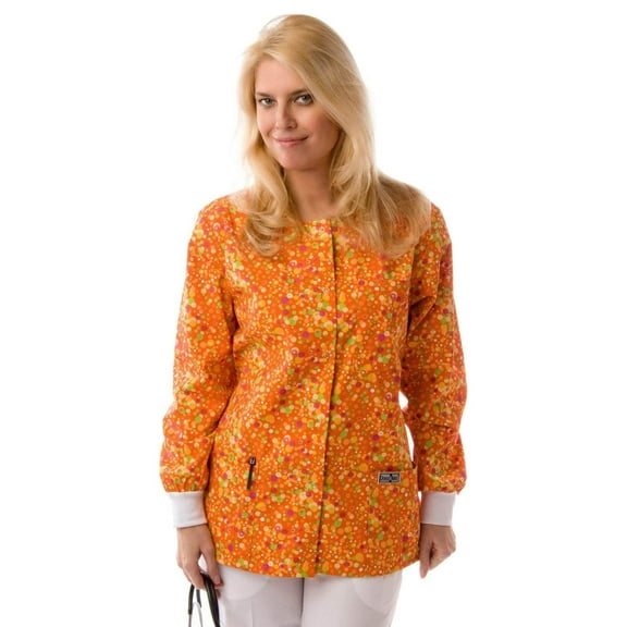 Women's Designer Orange Bubbles Print Scrubs Jacket