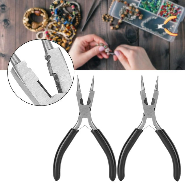 Fyydes Round Nose Pliers,2Pcs Round Nose Pilers 4 in 1 Multifunction Hand Made Tool for Wire Wrapping Jewelry Watch Making Metal Smelting,Snap Ring Plier