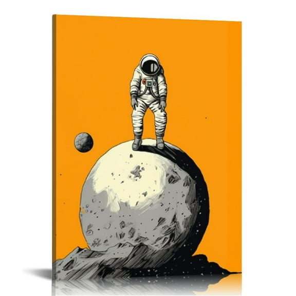 Creowell Space Wall Art, Framed Space Poster for Bedroom Decor, Cute Paintings Living Room Wall Decor, Kids Nursery Space Decor, Space Canvas Wall Art Astronaut Boys 16x20 in/12x16 in