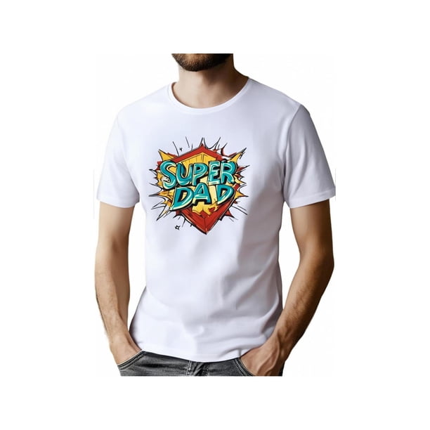 Super Dad Print, Men's Trendy Comfy T-shirt, Casual Slightly Stretch Breathable Tee For Outdoor
