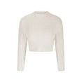 thumbnail image 3 of UTSJKR Women's Cropped Sweaters Elegant Solid Crew Neck Pullover Tops Ribbed Knit Slim Fit Cozy Jumper Fall Long Sleeve Sweaters 2024 Fashion Clothing Beige L, 3 of 6