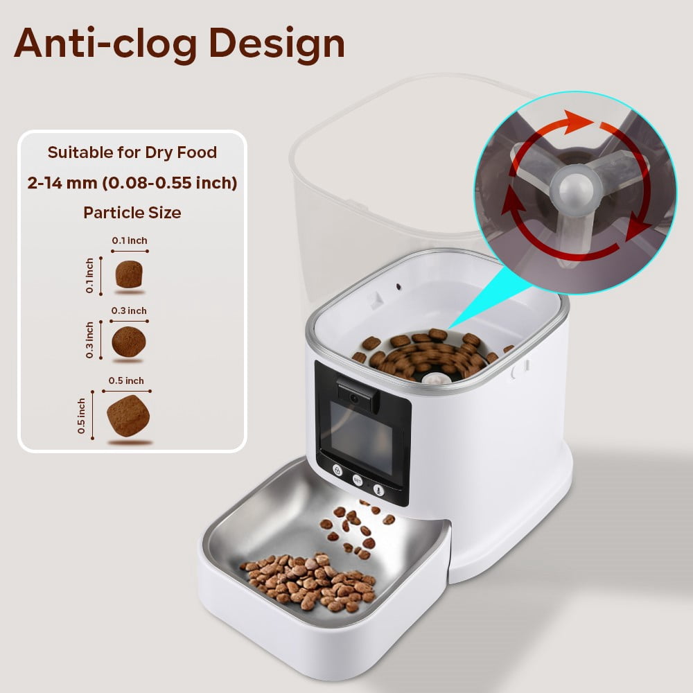 FGY 5L Automatic Cat Feeder with Camera 1080P HD, 2.4G/5G WiFi App Control, 2-Way Audio&Video Automatic Cat Food Dispenser (White)